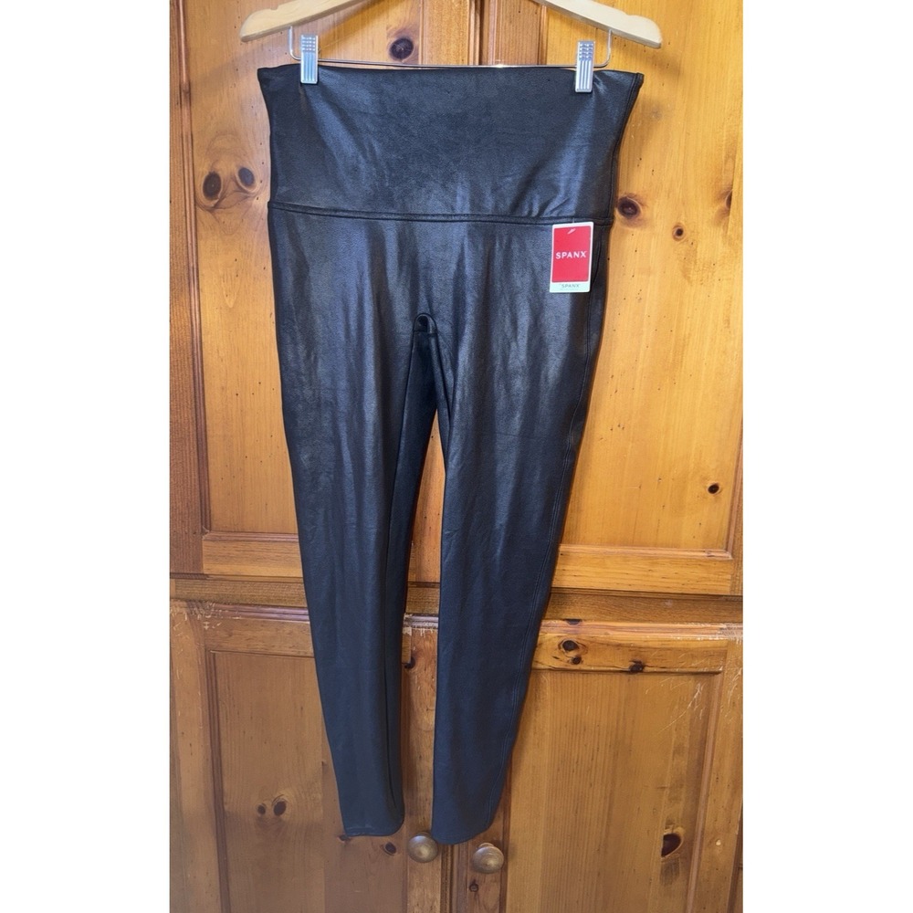 SPANX Women's 1X Faux Leather Leggings Pants Skinny 2437P Tight Casual Black NEW